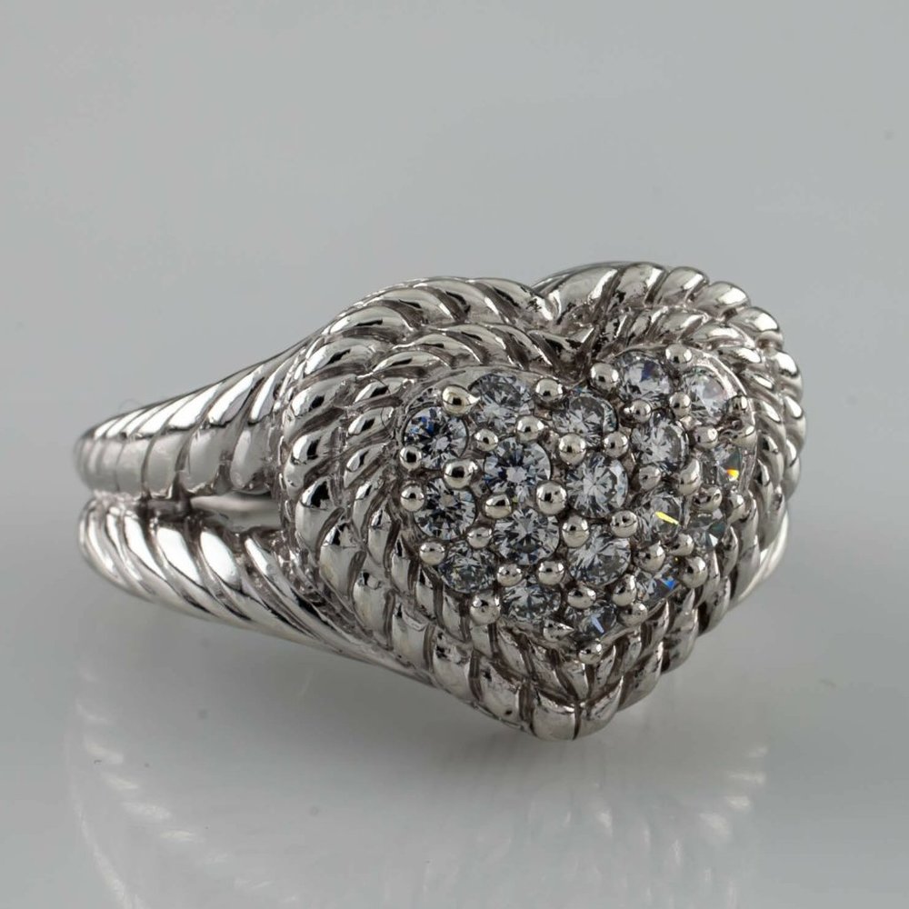 Judith Ripka Sterling Silver Diamonique Heart Sz 6